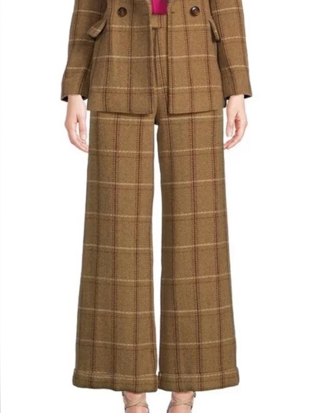 NWT A Loves A Plaid High Ride Flat Front Tweed Wide Leg‎ Trousers Wool Size 4